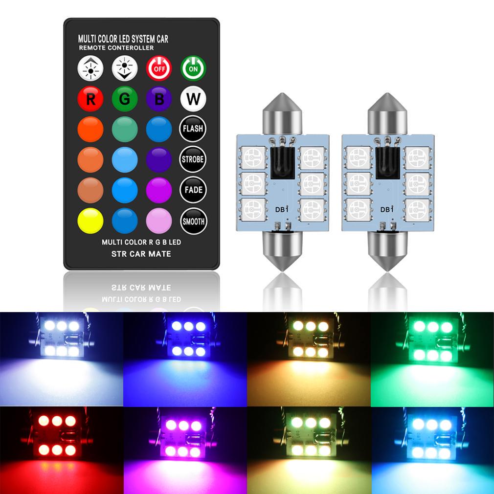 C5W LED RGB Festoon 31mm 36mm 39mm 42mm Car Interior Lights with Remote Control Multicolor Dome Light Reading Lamp Auto 12V