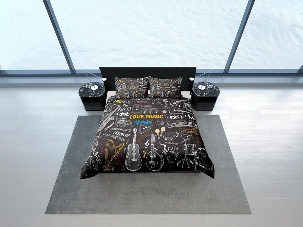 Music Themed Bedding Set, Aesthetic Duvet Cover Set, Soft bedding Cover, Artistic Bedspread, Bedroom Set, Dorm Bedding, Gorgeous Bedspread