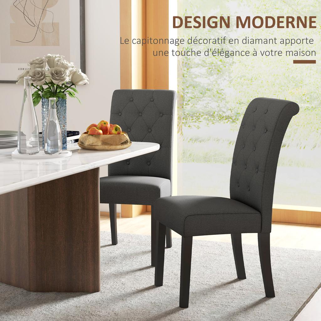 Set of 2 Dining Room Chairs Kitchen Chair Great Comfort Wooden Legs Linen 47 x 61 x 101 cm Dark Grey