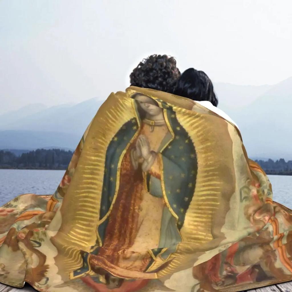 Вязаное одеяло Девы Гваделупской с четырьмя явлениями, фланелевые мягкие пледы Девы Марии, одеяло для спальни, дивана, спальни