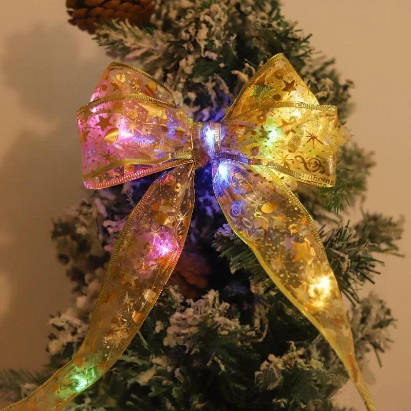 Christmas Ribbon Fairy Light Christmas Decoration DIY Bows String Light Tree Ornaments For Home Xmas Decor New Year Navidad