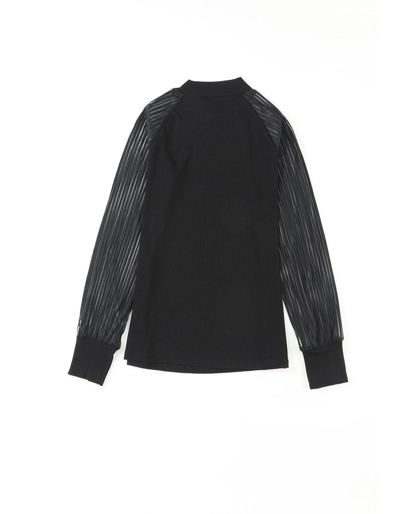 Azura Exchange Полосатый сетчатый топ с длинными рукавами и круглым вырезом в рубчик