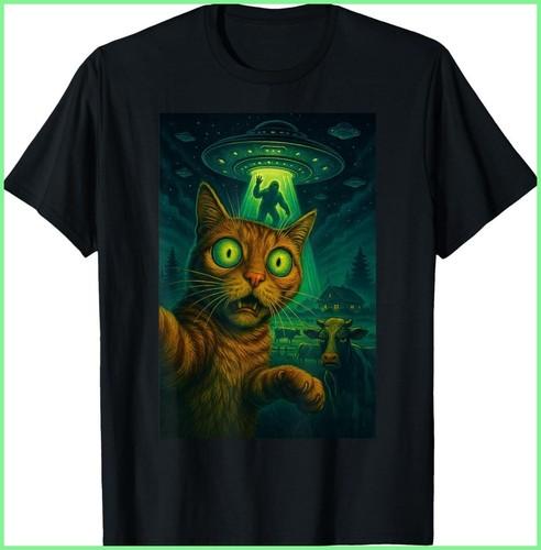 Hot Sale Funny Cat Selfie With Alien Ufo Tshirt Tshirt For Unisex Unisex Tee Soft Roundneck Tee Streetwear Style Clothings