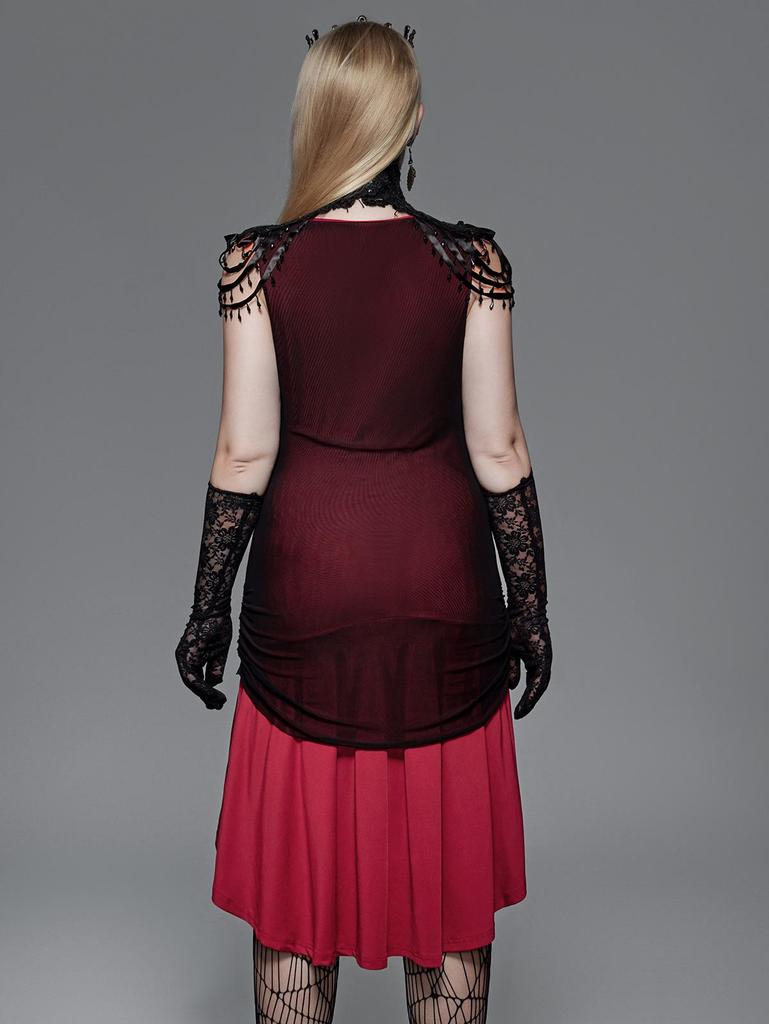 Rosegal Готическое гипюровое кружевное платье с кисточками и рюшами в сетку с высоким и низким вырезом Русалка