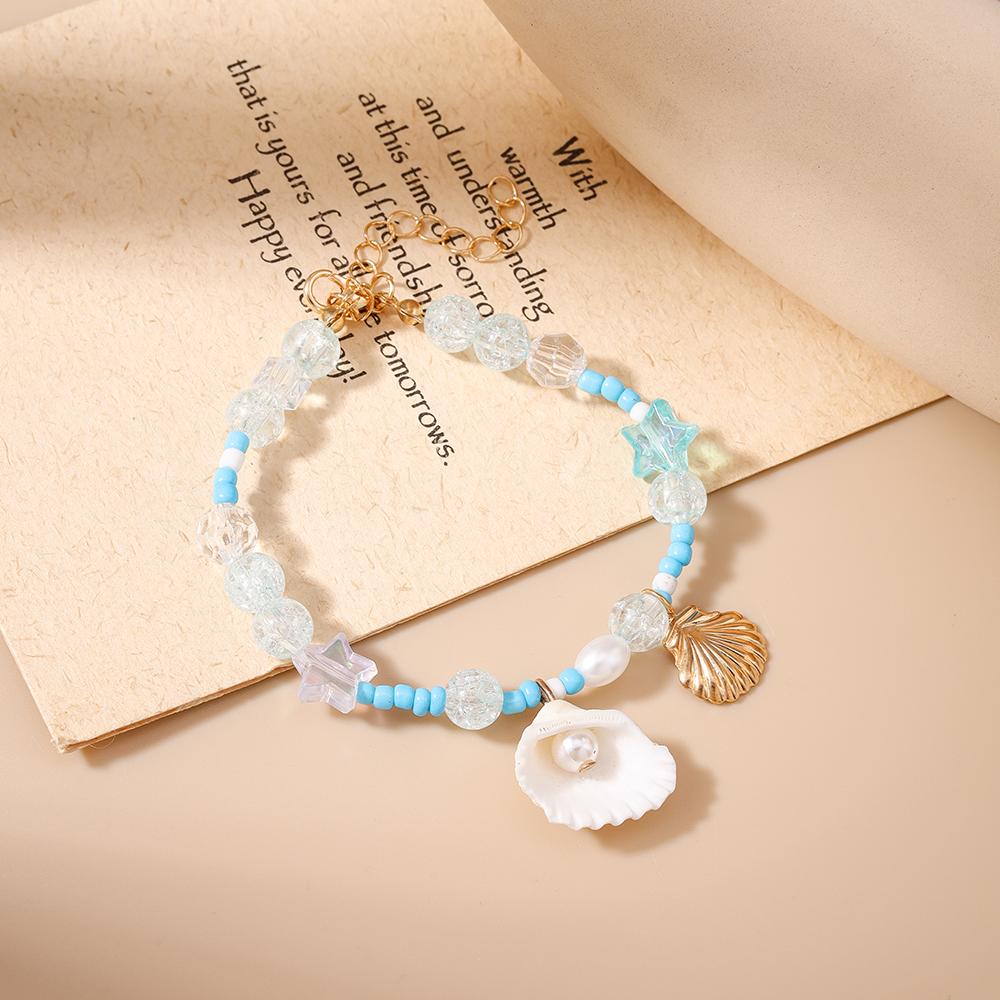 Bohemia Conch Shell Charms Bracelet for Women Girls Pearl Crystal Handmade Beaded Bracelet Summer Beach Jewelry Gifts
