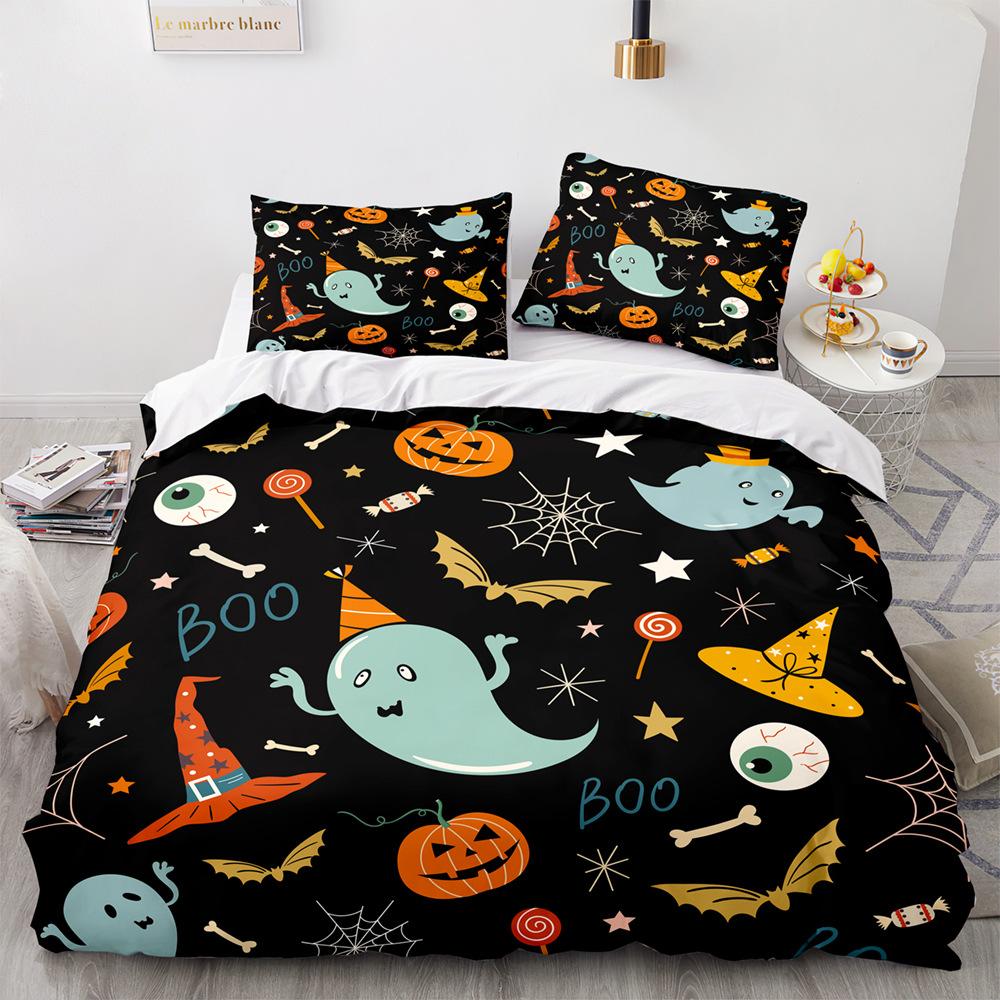 Halloween Duvet Cover Pumpkin Lantern Cartoon King Queen Twin Size Polyester Bedding Set For Kids Boys Girls Teens Bedroom Decor