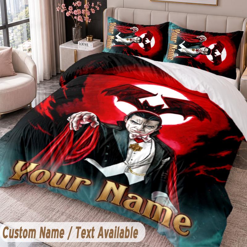 Custom Name Text 3Pcs Bedding Set Dracula Duvet Cover And Two Pillowcases