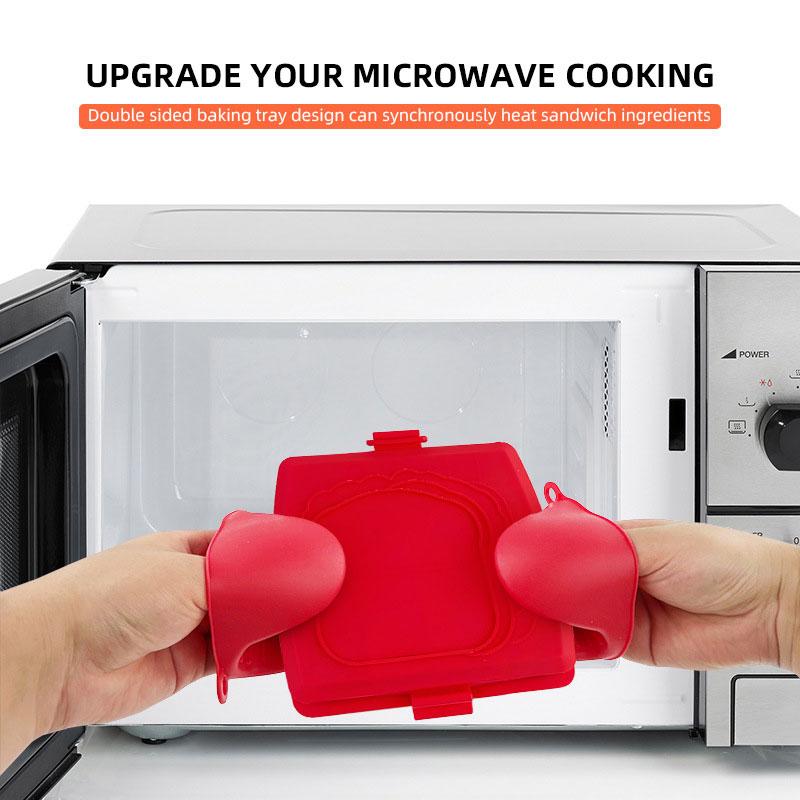 Microwave Toastie Sandwich Maker with Mittens Fast Cooking Panini Press Cheese Griller Microwave Toaster Tray Crisper Cookware