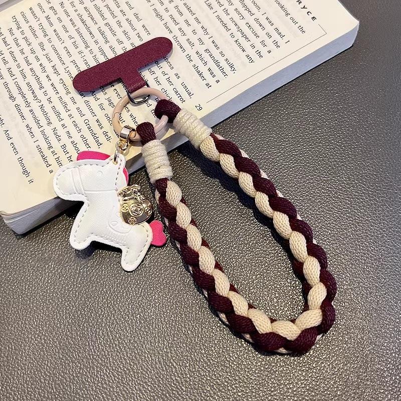 Сейчас Хлопок Рич Четырехпрядный Плетеный Короткий Шнурок для Мобильного Телефона Портативный Противопотерянный Кожаный Браслет с Подвеской Зажим F01 Массовая Упаковка