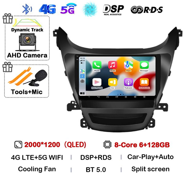 Android 14 Автомагнитола Carplay Auto для HYUNDAI ELANTRA 2011 2012 2013 2014 2015 2016 Мультимедийный стерео видеоплеер GPS 4G WIFI