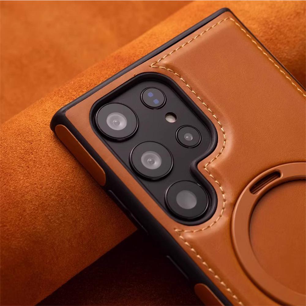 Деловой Ретро Кожаный Держатель Магнитный Чехол Для Samsung Galaxy S25 S24 Ultra S23 S22 Plus A15 Беспроводная Зарядка Противоударный Чехол
