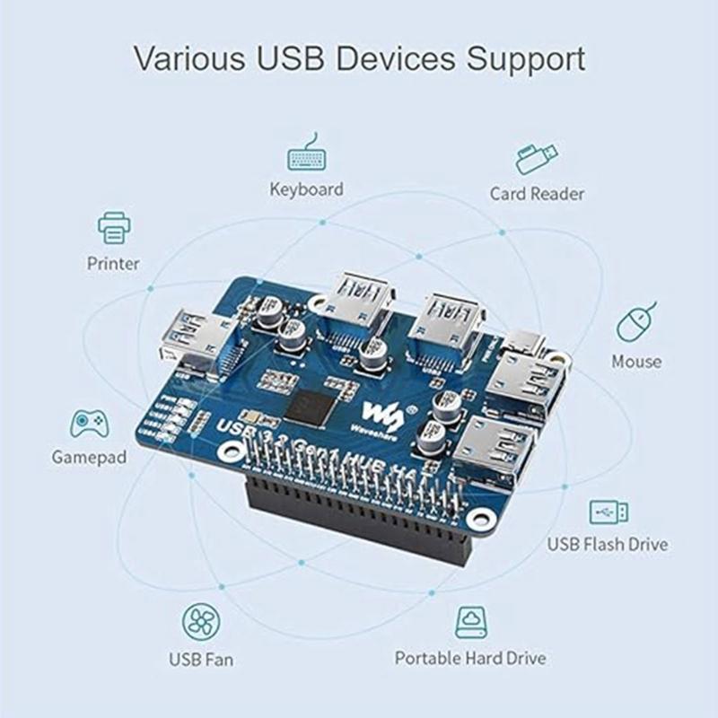 USB 3.2 Gen1 HUB HAT для Pi, 4 порта USB 3.2 Gen1, river-Free