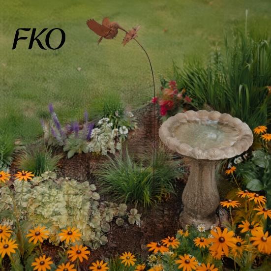 Weatherproof Metal Yard Inserts Wrought Iron Hummingbird Flower Garden Stake, Decorative Art, Rust Resistant Lawn Ornaments Anti-Rust Decor
