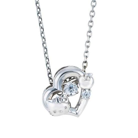 Ожерелье Hello Kitty Танцующий Камень 40см Персонажи Sanrio Серебро 925 Хирургическая Нержавеющая Сталь Фианит Сердце Яблоко Качающийся Годовщина День Рождения