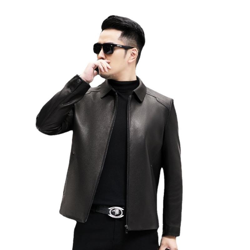 Куртка из натуральной кожи Goatskin Single Wear с лацканами, короткая, модная, весна-осень, повседневная, мужская, из натуральной кожи, для мужчин среднего возраста