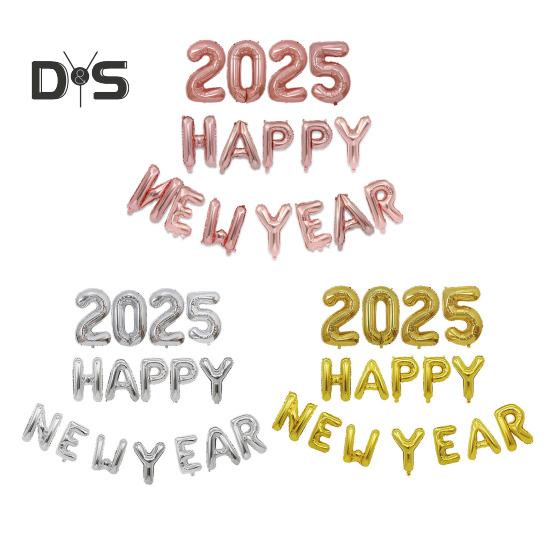 Набор воздушных шаров с Новым годом 2025 года, самозапечатывающиеся воздушные шары из алюминиевой фольги, баннер с Новым годом, фон для вечеринки в канун Нового года, декорации