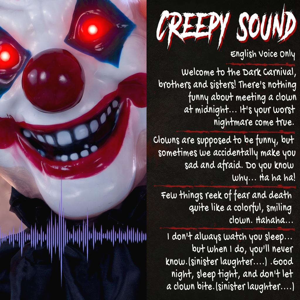 190cm Life Size Animated Clown Halloween Decoration Scary Halloween Animatronics Decor With Sound Touch Activated