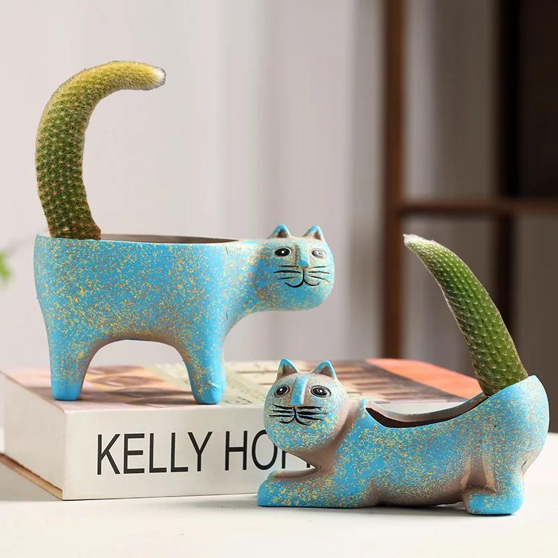 Керамический цветочный горшок с изображением мультяшного кота, креативные горшки для растений из суккулентов, настольные украшения для сада, комнатные растения, ваза для украшения дома