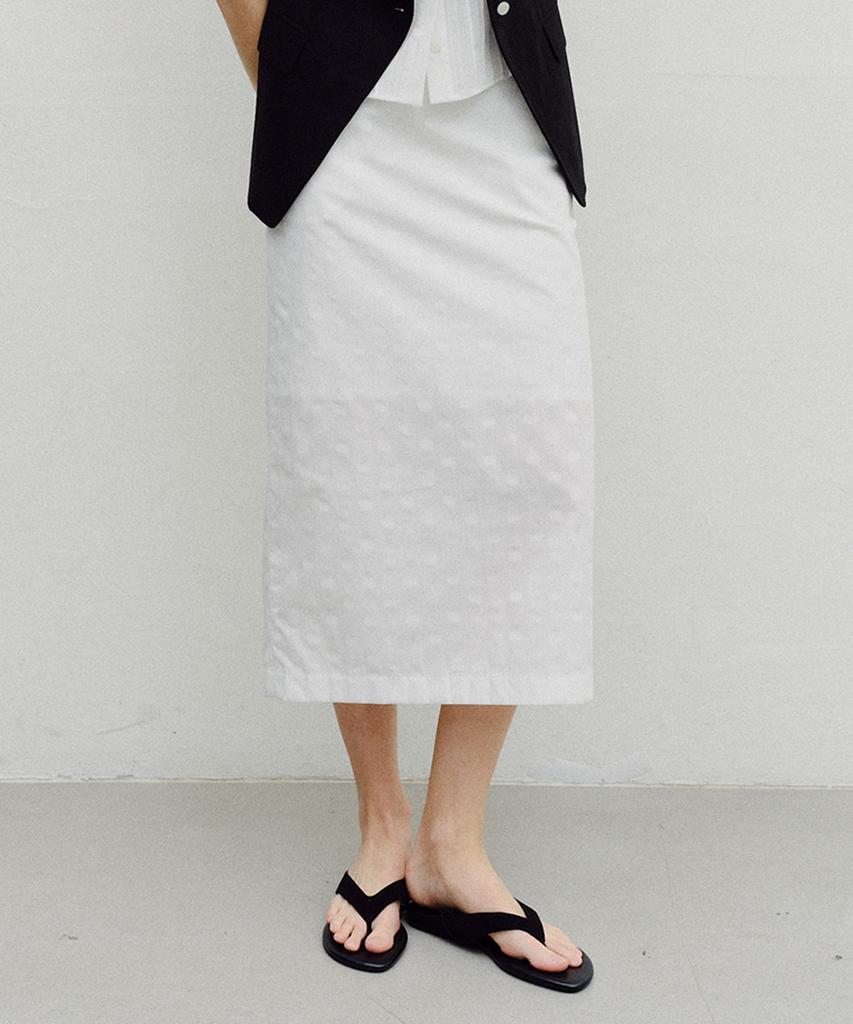 Enor Striped Dot Long Skirt - White