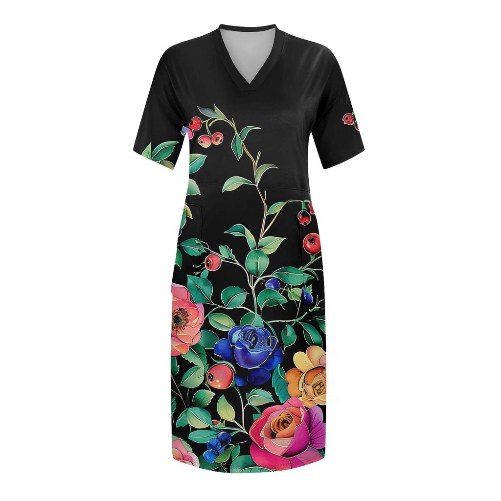 Большое платье, женское летнее платье с v-образным вырезом, платье с короткими рукавами и принтом, с карманами