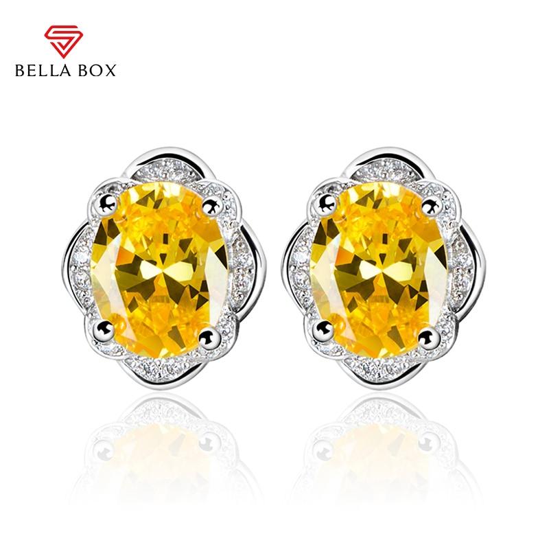 BELLA BOX Women's Fashion Stub Earrings With Yellow Color Oval Shape Zircon Wedding Party Wholesale Gift