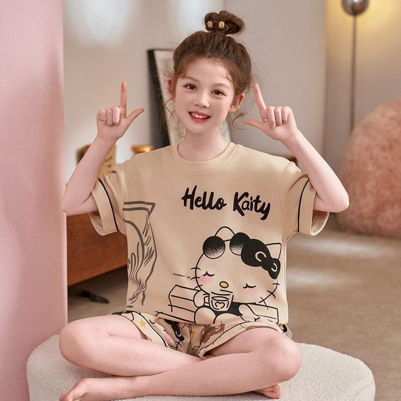 Girls Cotton Short Sleeve Pajama Set Sleepwear Kids 8 Years Cartoon Print Home Outfit
