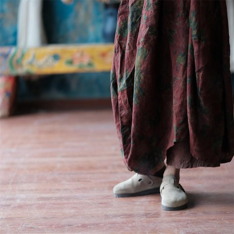 Johnature Осеннее женское свободное льняное платье с принтом, винтажное платье с круглым вырезом в китайском стиле с длинными рукавами