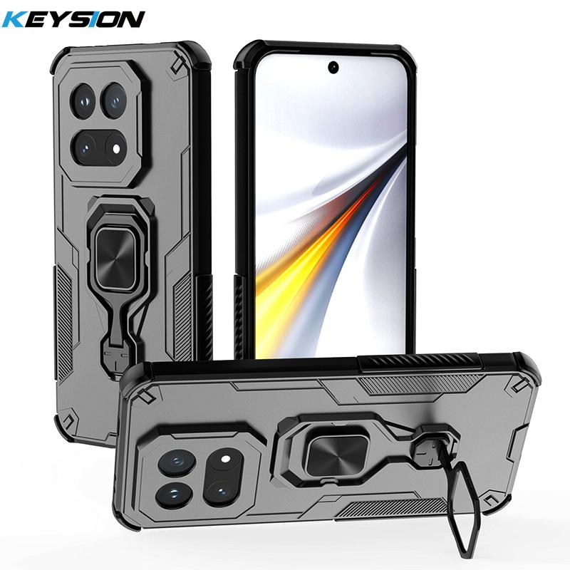 KEYSION Ударопрочный бронированный чехол для IQOO 15 5G Мягкий силикон+ПК Вертикальная металлическая подставка-кольцо Задняя крышка телефона для IQOO 15