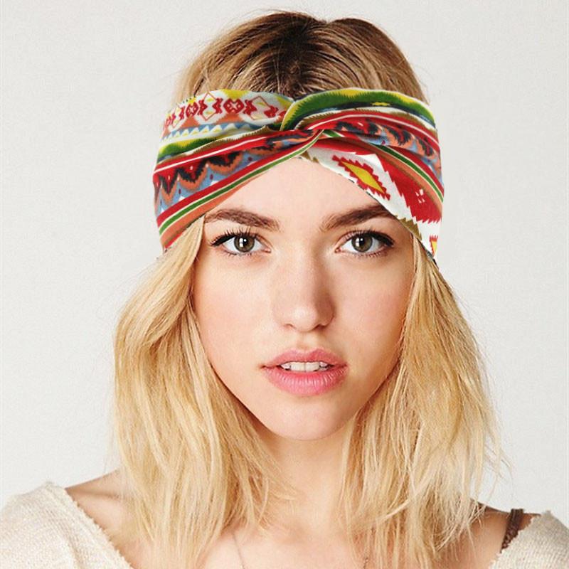 Bohemian Headband Women Boho Elastic Hairbands Sport Turban Head Wrap Cotton Bandage Beach Party Holiday Hair Accessories Fashion Summer