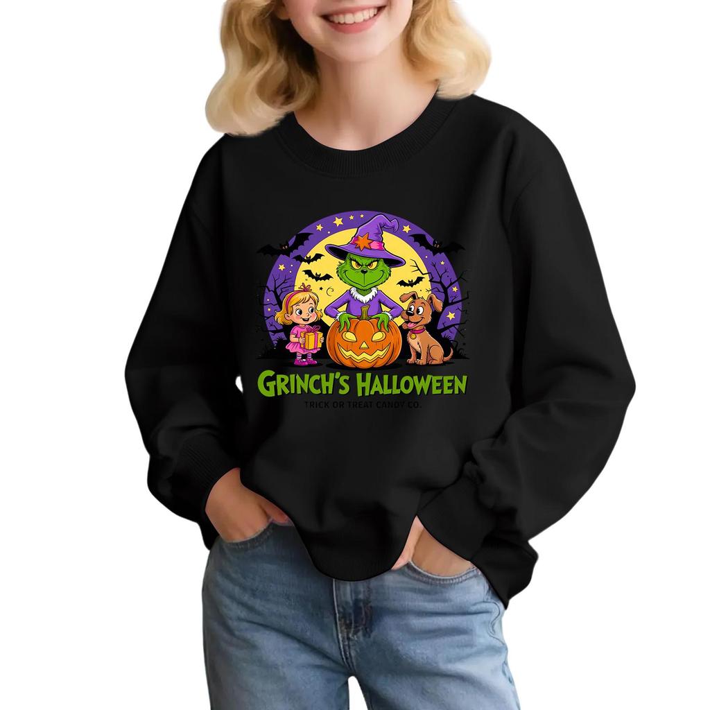 Kids' Fashion Loose-Fit Casual Long-Sleeve Christmas Print Oversized Crewneck Sweatshirt