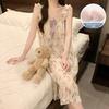 Women's Summer Pajamas - Cute Sweet Sling with Chest Pads, Medium/Long Loose Nightdress, Thin Home Wear