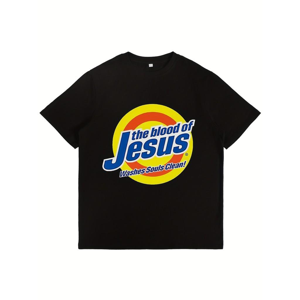Мужская футболка премиум-класса с рисунком - принт «Кровь Иисуса очищает душу», повседневная, с короткими рукавами и круглым вырезом, черная
