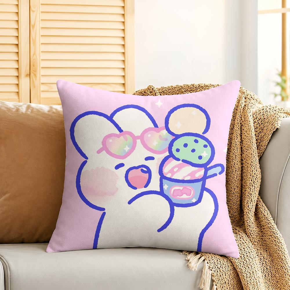 MMongMong Rabbit Cute Cushion Cover Silky Short Plush Invisible Zipper Dustproof Sofa Pillow Case For Home Decor