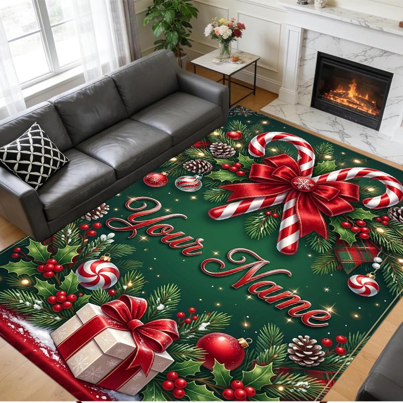 Christmas Custom Name Printed Square Area Rug Soft Non Slip Floor Carpet For Bedroom Holiday Gift
