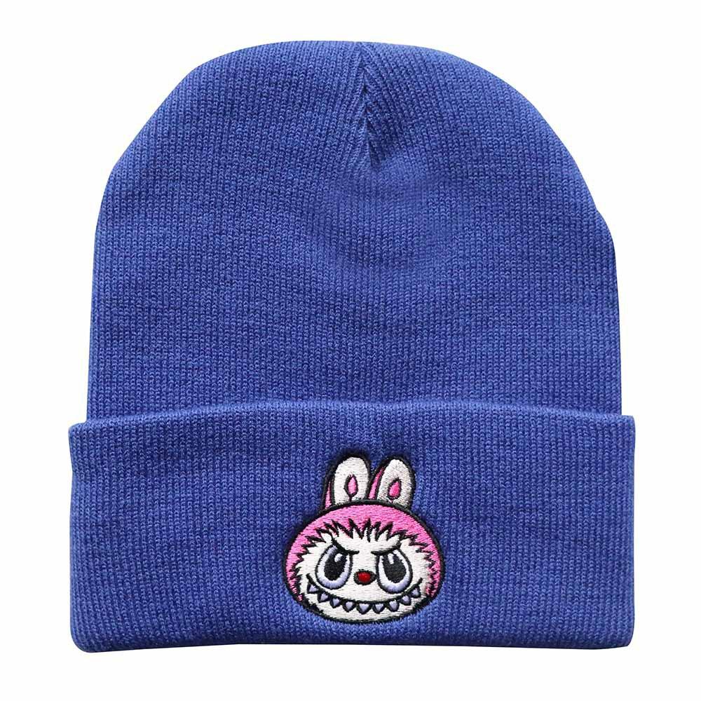 Men's and women's outdoor sports warm hats, autumn and winter trendy cartoon woolen hats, Labubu embroidered student knit hats