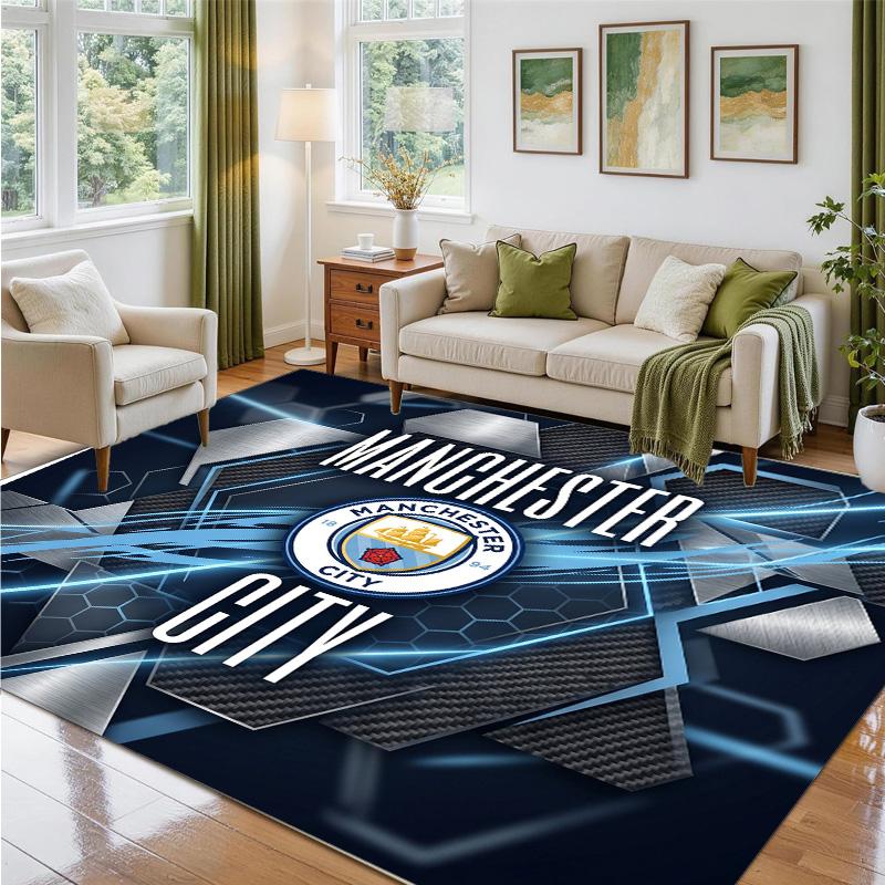 Manchester City Design Crystal Velvet Rug Soft Decorative Mat for Bedroom Entrance