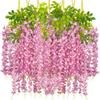 12Pcs Artificial Wisteria 3 Forks Realistic Home Wedding Garden Indoor Outdoor Wall Hanging Colorful Faux Flower Vines Garland Decoration