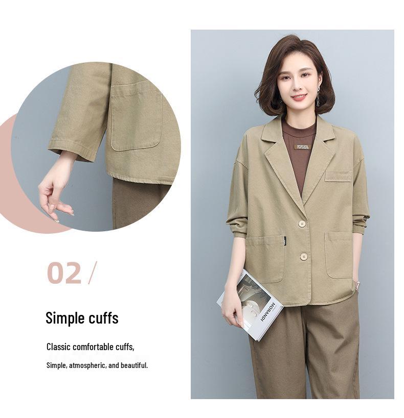 2024 Весна/Осень Блейзер свободного кроя с короткими рукавами для женщин среднего возраста - Корейский стиль, Модный, Молодящий