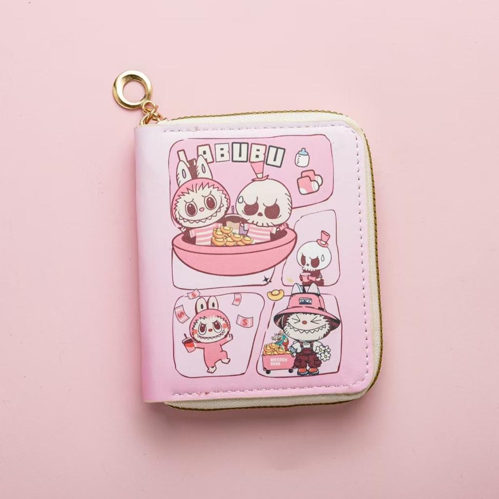 Labubu Small Wallet Girly Short Cute Folding Card Holder Student Small ID Wallet Coin Purse