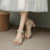 2025 new skirt fairy style bridesmaid shoes French pearl sandals women's summer low-heeled large-size thick-heeled high-heeled shoes