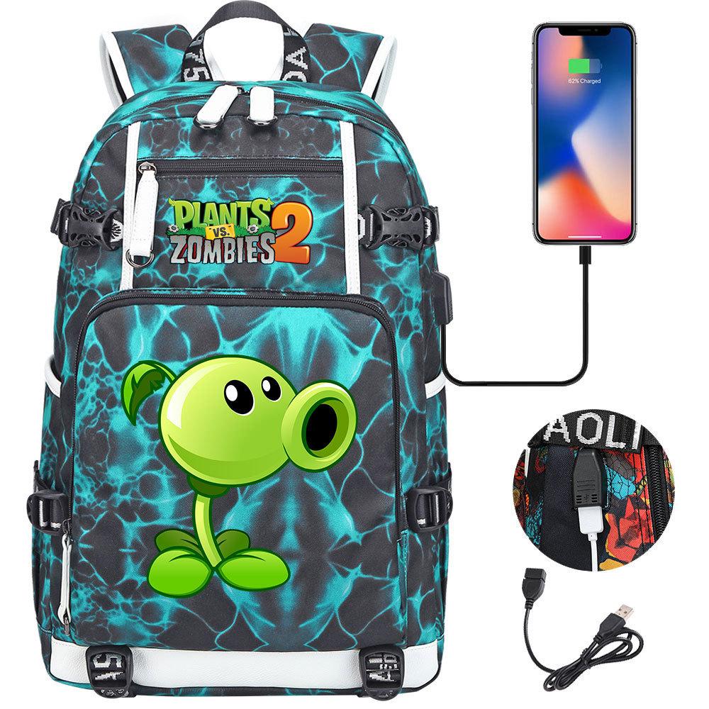 New USB Travel Backpack with Plant Print for Teens Students Unisex Casual School Bag