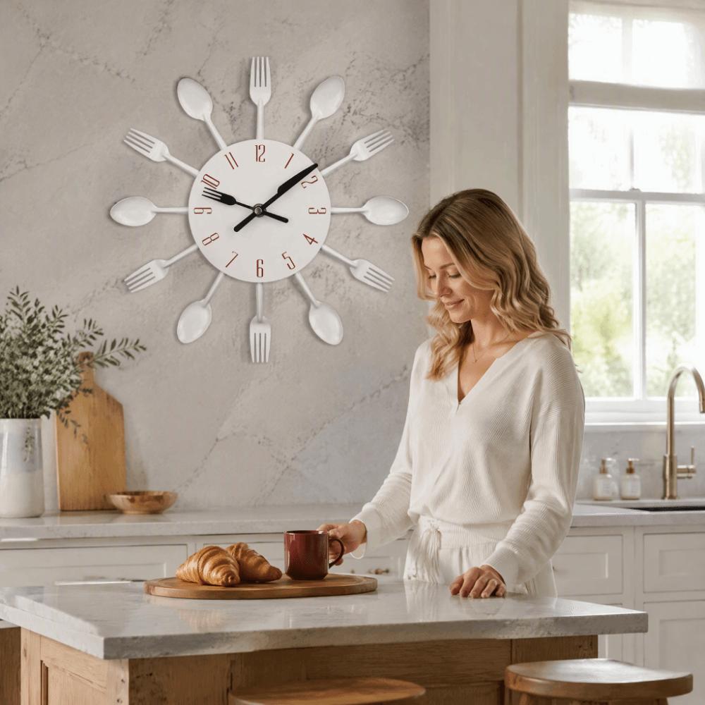 Frameless Design Cutlery Wall Clock 12 Inch 3D Wall Clock Knife Fork Wall Clock Living Room Decor