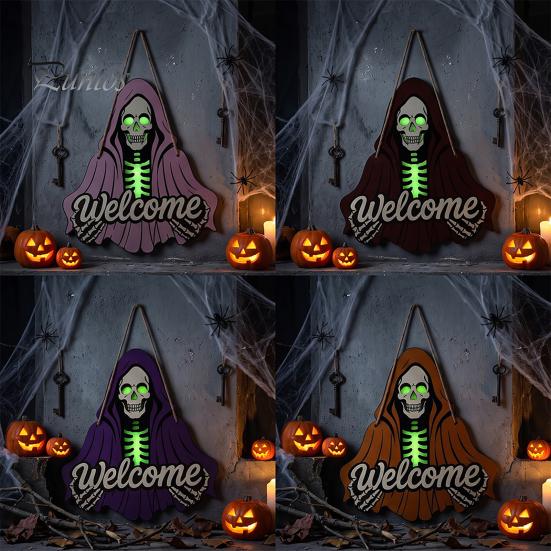 Декор для крыльца Хэллоуин Скелет Приветственный Знак, Жуткий Деревянный Знак в Форме Жнеца для Двери, Рустикальный Подвесной Знак Вешалка, Настенная Табличка Ужасов для
