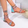 Women's Bohemian Style Sandals  Summer Fashion Ankle Strap Roman Flat Beach Shoes Non-Slip Holiday Slippers Zapatos De Mujer
