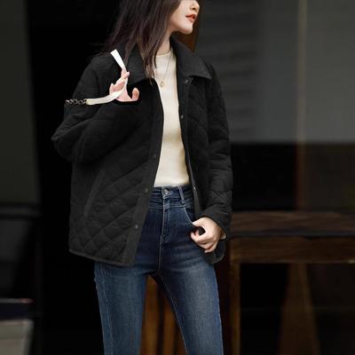 Контрастная стеганая однобортная толстая куртка с лацканами, зимняя повседневная универсальная хлопковая куртка