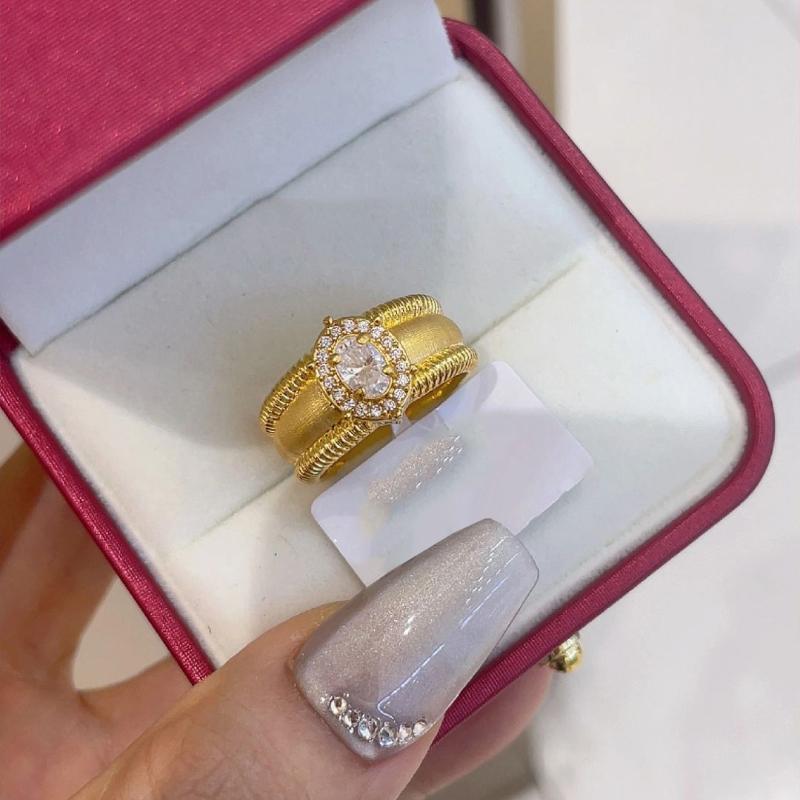 Retro oval brushed sapphire rings for women vintage Court style sparkling inlay diamond Pink wide ring wedding fine