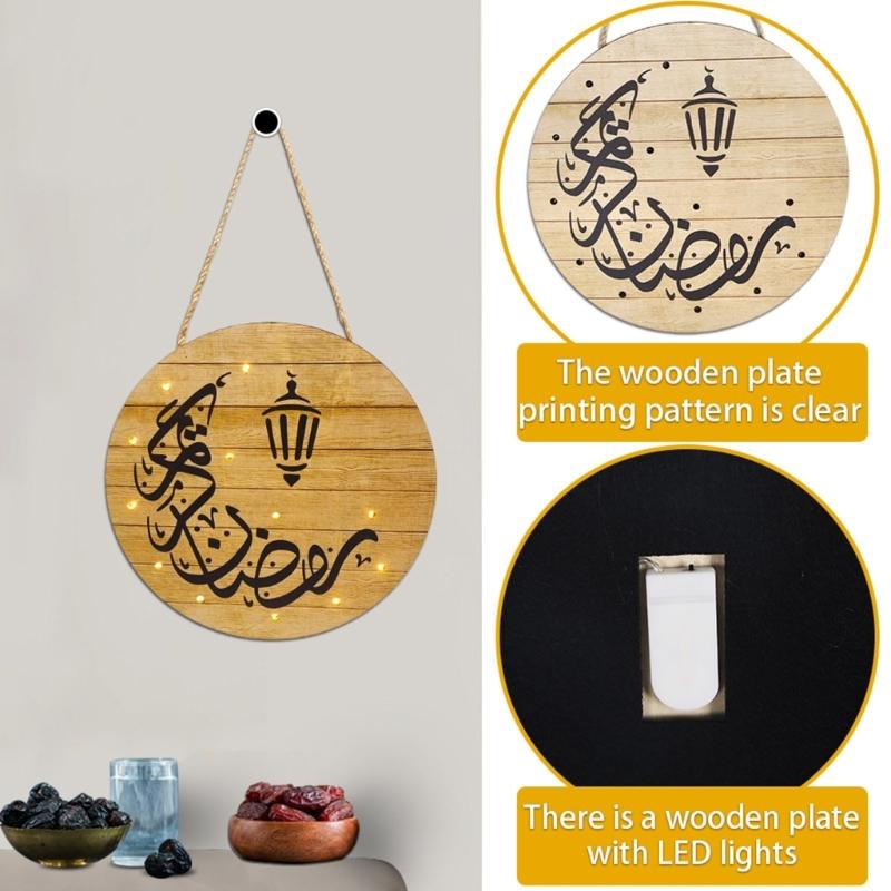 Wooden Welcome Sign Middle Eastern Door Sign Wall Hanging Decoration for Front Door Mantel Wall Moon Festival Decoration