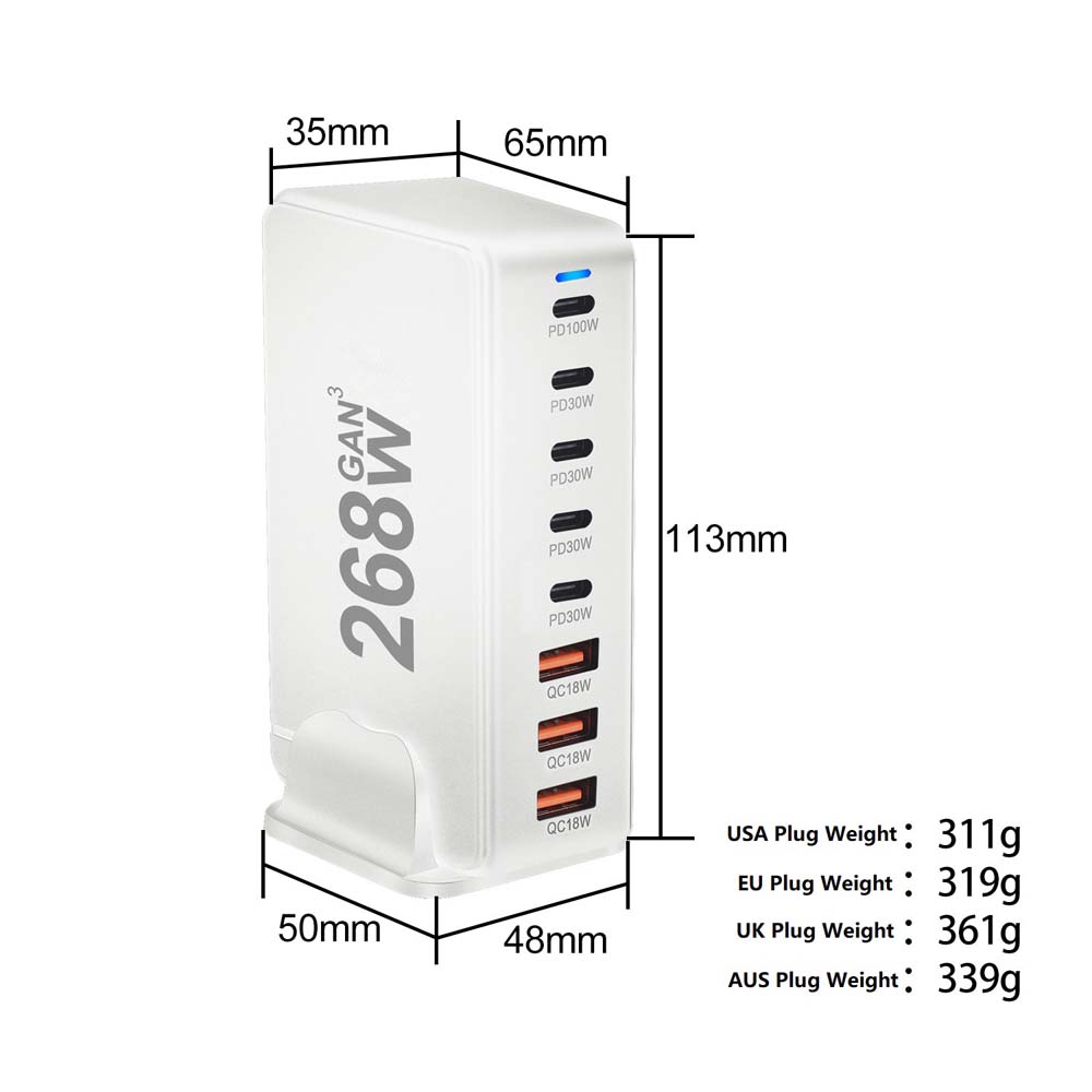 268 Вт 240 Вт настольное зарядное устройство GaN Quick PD 8 портов USB Type C США ЕС Австралия Великобритания адаптер для мобильного телефона ноутбука ПК док-станция для зарядки