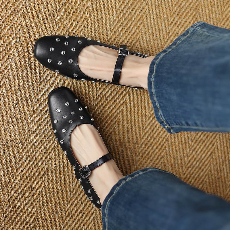 Krazing Pot Модные весенние туфли из коровьей кожи размером 42 41, красивые туфли на плоской подошве с круглым носком, украшенные кристаллами