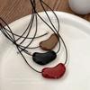 Leather Cord Sweater Chain Resin Pull-out Necklace New Heart Pendant  Women